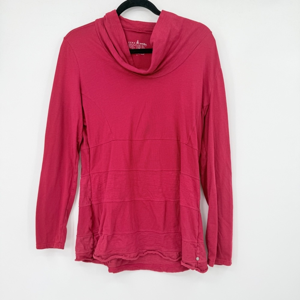 Neon Buddha Cowl Neck Tunic Top Women L Red Cotton Lagenlook Boho Artsy Festival